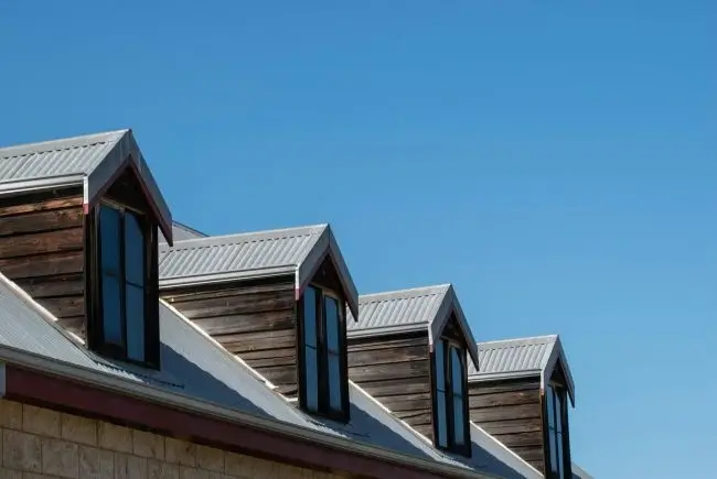 metal roofing against clear sky,