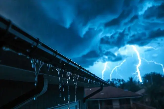 overflowing gutters during a storm